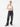 BLACK CARGO JEANS WITH GEOMETRIC DESIGN, MID WAIST COTTON BLEND LONG PANTS