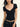 BLACK FITTED V-NECK TOP WITH CLASSIC SHORT SLEEVES