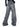 DISTRESSED GRAY DENIM CARGO PANTS WITH MID WAIST DESIGN ELEMENTS