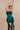 GREEN MIDI DRESS WITH LEAF EMBELLISHMENTS AND RUFFLE FRINGE DETAILS