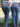 LIGHT BLUE HIGH-WAISTED FLARED TROUSERS WITH RED STAR DETAIL