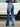PATCHWORK FLARE JEANS RAW HEM TWO TONE DENIM