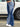 PATCHWORK FLARE JEANS RAW HEM TWO TONE DENIM