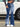 PATCHWORK FLARE JEANS RAW HEM TWO TONE DENIM
