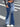 PATCHWORK FLARE JEANS RAW HEM TWO TONE DENIM