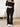TWO PIECE SET BLACK SOLID COLOR ELASTANE FABRIC