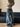 WIDE LEG ADULT JEANS WITH RED LETTERING IN BLUE