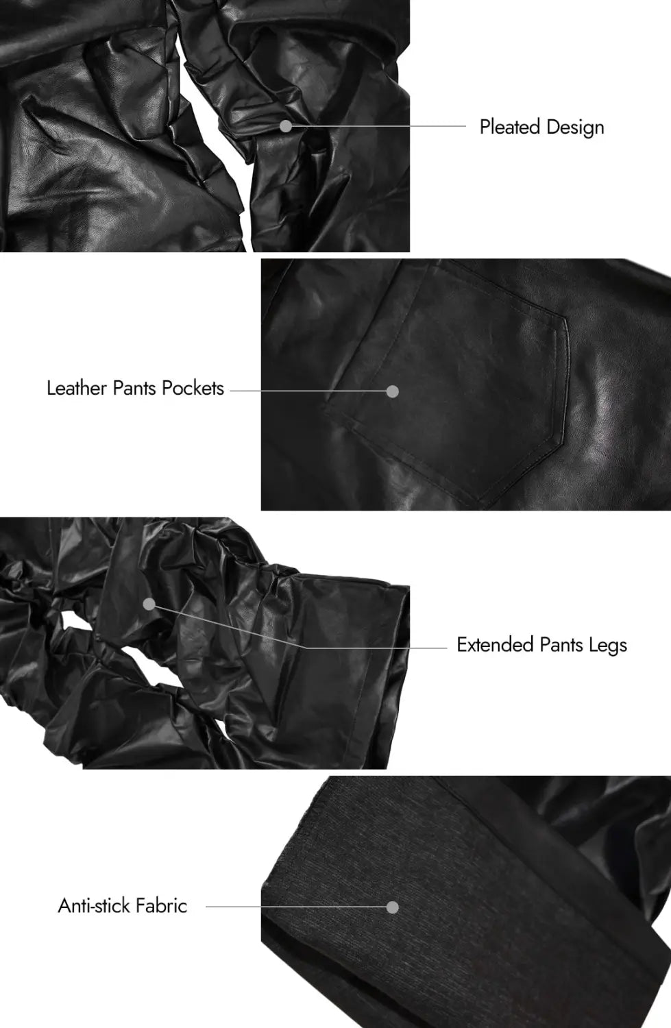 Lange Schlaghose mit mittlerer Taille und Faltendesign aus PU-Material