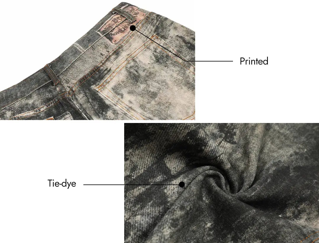 PANTALON LONG EN DENIM TIE DYE AVEC TAILLE MOYENNE ET JAMBE DROITE