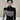 Half-and-Half High Neck Off-Shoulder T-Shirt