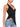 Black Asymmetrical Backless Halter Top with V-Neck