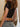 BLACK CROP TOP WITH TEXT - LACE SPLICED SHORT DESIGN