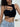 BLACK CUTOUT CROP TOP WITH DISTRESSED DENIM JACKET