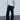 BLACK DENIM PANTS WITH PATTERNED POCKETS MID WAIST STRAIGHT LEG STYLE