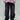 BLACK DENIM PANTS WITH SIDE STRAPS WASHED RIPPED DENIM
