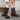 BLACK LEATHER WESTERN BUCKLE BOOTS ROUND TOE