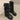 BLACK LEATHER WESTERN BUCKLE BOOTS ROUND TOE