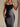 BLACK RIBBED HALTER DRESS WITH STRAPPY DETAILS