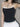 BLACK RIBBED TANK TOP WITH WHITE LACE TRIM - CONTRAST BLACK CAMI
