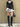 BLACK RIBBED V-NECK SWEATER WITH WHITE COLLAR AND CUFFS Y2K TURTLENECK