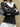BLACK RIBBED V-NECK SWEATER WITH WHITE COLLAR AND CUFFS Y2K TURTLENECK