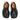 BLACK SPLIT-TOE LEATHER SLIP-ON SHOES WITH SHOE SIZING CHART