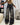 BLACK WIDE-LEG JEANS WITH KNEE STRAPS FOR GRUNGE AESTHETIC