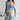 BLUE PATTERNED SHEER LONG-SLEEVE TOP FOR WOMEN