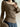BROWN RIBBED KNIT TOP WITH SQUARE NECKLINE AND SLIM FIT
