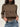 CROPPED BROWN ZIP-UP HOODIE WITH LOOSE FIT HIGH COLLAR