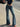 FLARED DENIM JEANS WITH BACK POCKET EMBROIDERY MEDIUM STRETCH SOLID COLOR