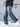 FRAYED STRIPE WIDE LEG DENIM PANTS RAW HEM JEANS