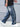 FRAYED STRIPE WIDE LEG DENIM PANTS RAW HEM JEANS