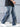 FRAYED STRIPE WIDE LEG DENIM PANTS RAW HEM JEANS