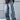 FRAYED STRIPE WIDE LEG DENIM PANTS RAW HEM JEANS