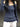 GRAY STRIPED LONG-SLEEVED ONE-SHOULDER TOP - navy blue / S - Sweetheart Supplies
