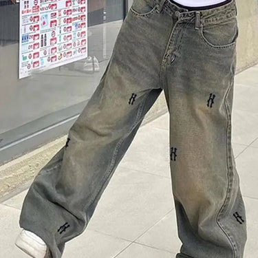 Jeans Vintage High Street Baggy Letter Printing Denim Trousers