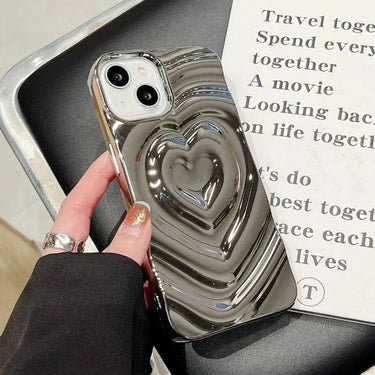 Luxury Electroplate Silver 3D Heart Water Ripple Case