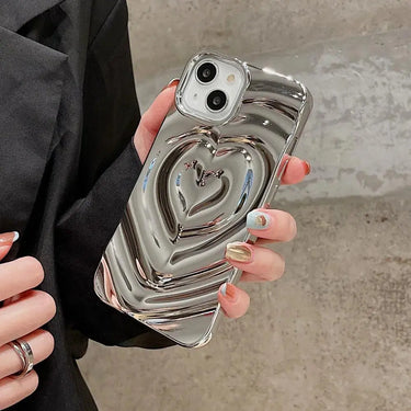 Luxury Electroplate Silver 3D Heart Water Ripple Case
