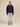 NAVY BLUE FLEECE JACKET WITH OVERSIZED DROPPED SHOULDER DESIGN