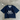 NAVY BLUE V-NECK KNIT SHIRT WITH WHITE LOGO OVERSIZED DROPPED SHOULDER