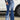 PATCHWORK FLARE JEANS RAW HEM TWO TONE DENIM