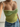 SLIM FIT CROCHETED TOP WITH LACE-UP V-NECK IN BLUE AND BEIGE