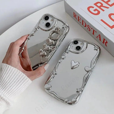 Star Silver plating 3D Heart Chain Strap Phone Case