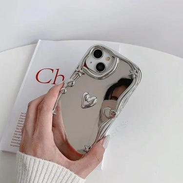 Star Silver plating 3D Heart Chain Strap Phone Case