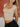 TAN RIBBED SQUARE-NECK TOP WITH SHORT SLEEVES IN APRICOT TONE
