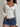 WHITE KNIT LONG SLEEVE TOP WITH BUTTON PLACKET AND DENIM SHORTS SET - L - Sweetheart Supplies