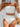 WHITE TWO-PIECE SWIMSUIT WITH PLEATED HEM FABRIC TEXTURE