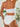 WHITE TWO-PIECE SWIMSUIT WITH PLEATED HEM FABRIC TEXTURE