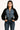 WOMEN'S DENIM AND BLACK BOMBER JACKET WITH FLARED JEANS SET